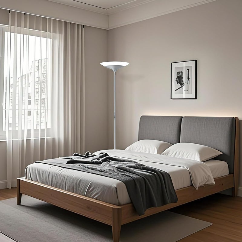 SIBRILLE Silver Torchiere Floor Lamp - 30W Dimmable LED Standing Lamp with Remote/Button Control, 1800Lm, 3000-6500K, 72in Bright Standing Pole Light for Living Room Bedroom Office Corner - Image 5